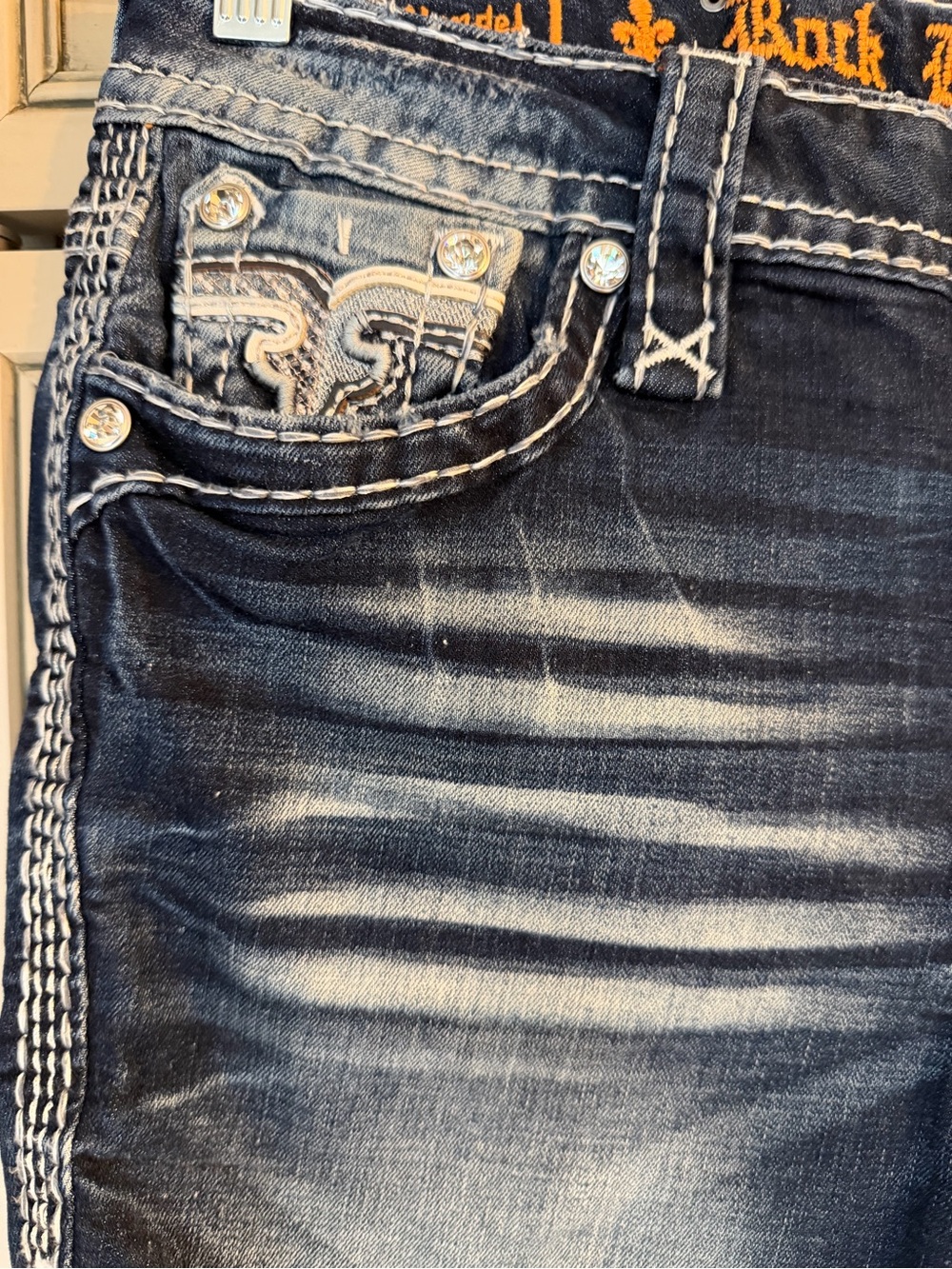 New Rock Revival Yandel Faded Indigo Denim Skinny Jeans Mid Rise Western Rodeo - Picture 3 of 16